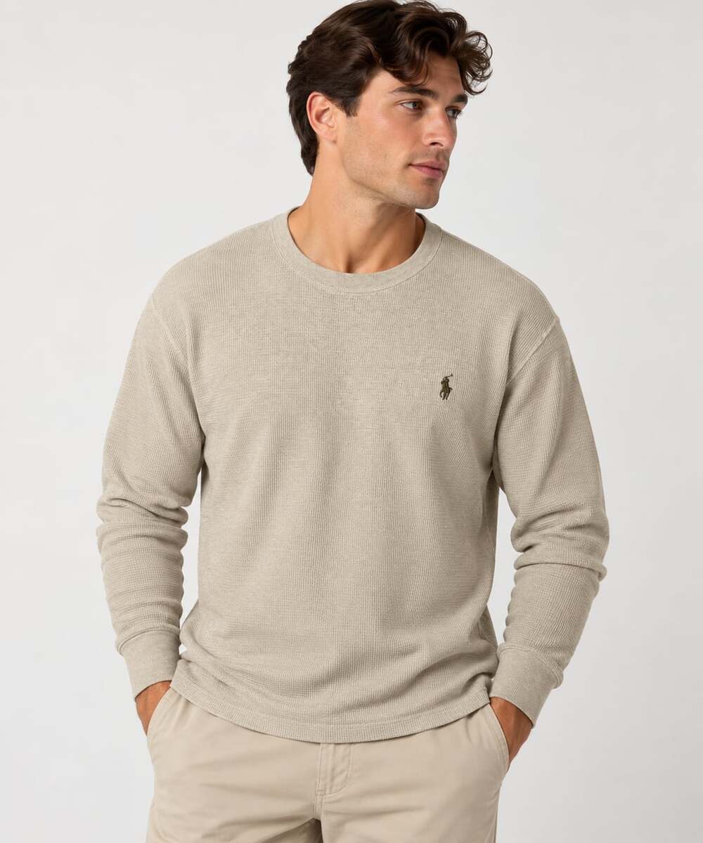 Polo Ralph Lauren Waffle-Knit Cotton Crewneck Size 3XB Beige